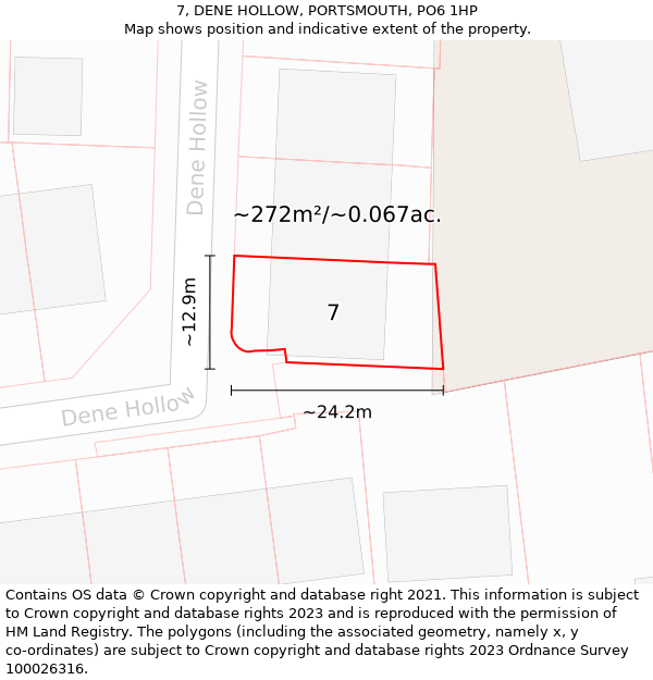 7, DENE HOLLOW, PORTSMOUTH, PO6 1HP: Plot and title map