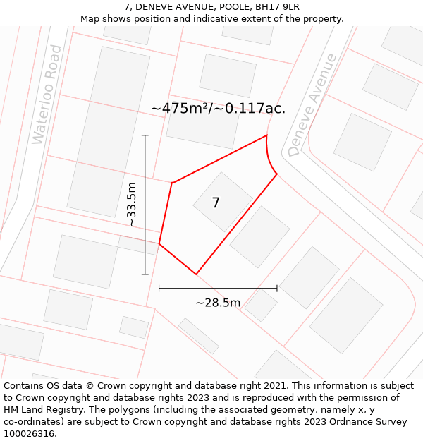 7, DENEVE AVENUE, POOLE, BH17 9LR: Plot and title map