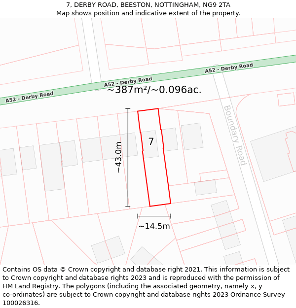 7, DERBY ROAD, BEESTON, NOTTINGHAM, NG9 2TA: Plot and title map