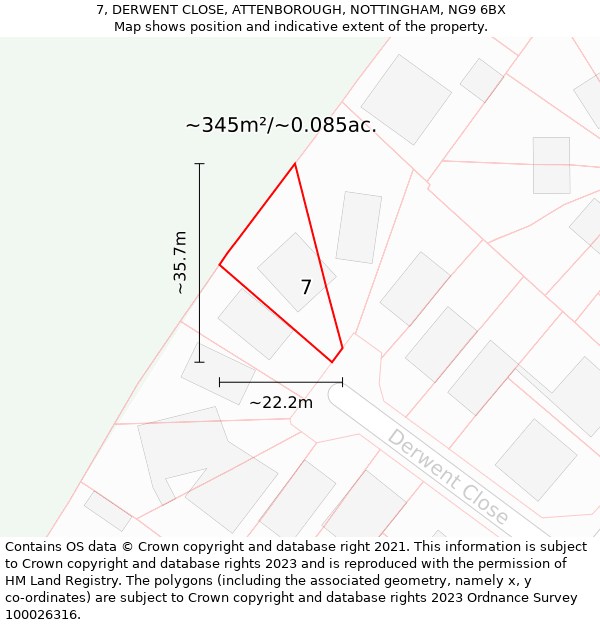 7, DERWENT CLOSE, ATTENBOROUGH, NOTTINGHAM, NG9 6BX: Plot and title map