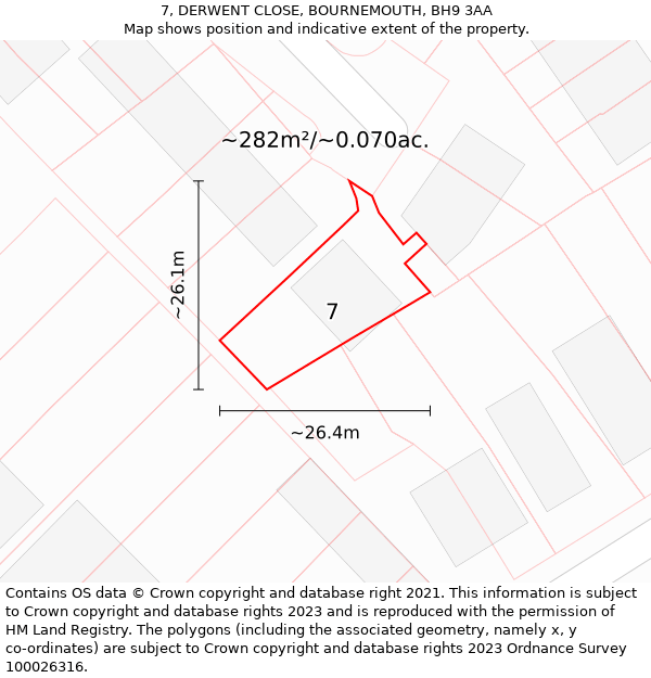 7, DERWENT CLOSE, BOURNEMOUTH, BH9 3AA: Plot and title map