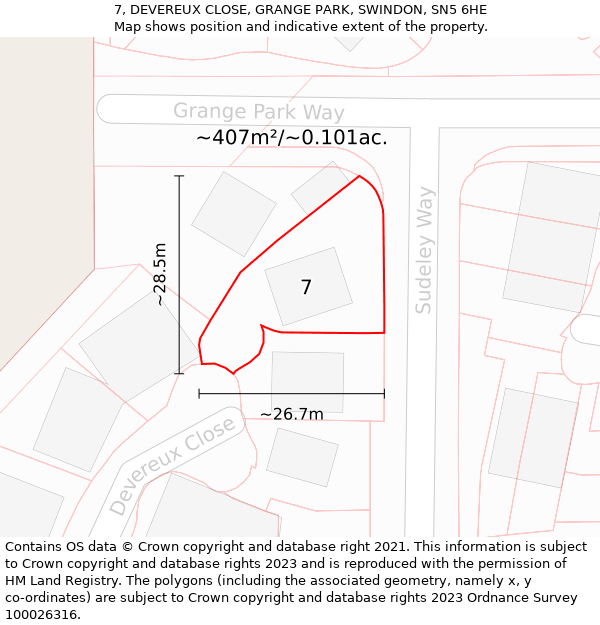 7, DEVEREUX CLOSE, GRANGE PARK, SWINDON, SN5 6HE: Plot and title map