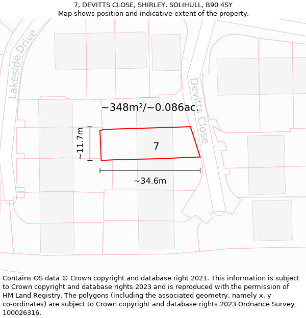 7, DEVITTS CLOSE, SHIRLEY, SOLIHULL, B90 4SY: Plot and title map