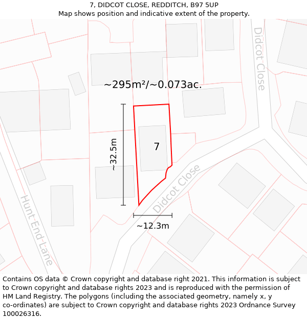 7, DIDCOT CLOSE, REDDITCH, B97 5UP: Plot and title map