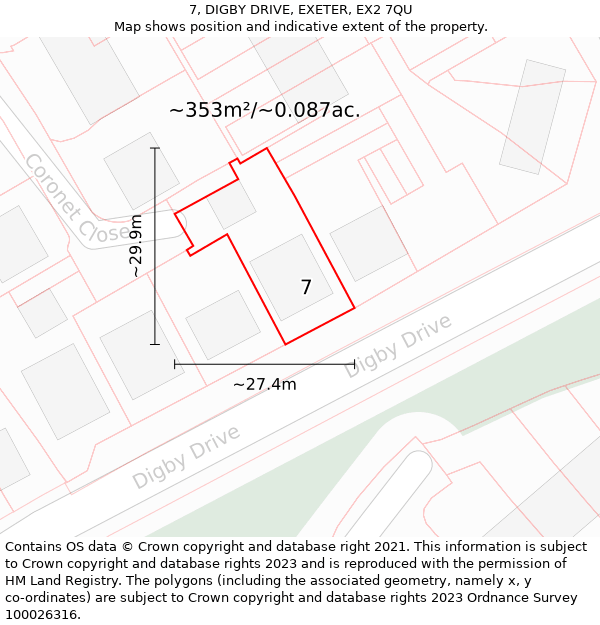 7, DIGBY DRIVE, EXETER, EX2 7QU: Plot and title map