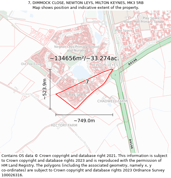 7, DIMMOCK CLOSE, NEWTON LEYS, MILTON KEYNES, MK3 5RB: Plot and title map