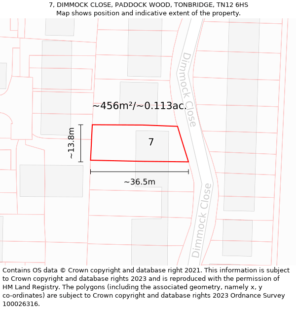 7, DIMMOCK CLOSE, PADDOCK WOOD, TONBRIDGE, TN12 6HS: Plot and title map