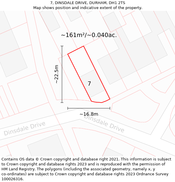 7, DINSDALE DRIVE, DURHAM, DH1 2TS: Plot and title map