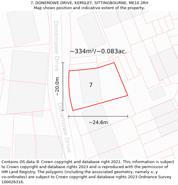 7, DONEMOWE DRIVE, KEMSLEY, SITTINGBOURNE, ME10 2RH: Plot and title map