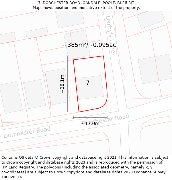 7, DORCHESTER ROAD, OAKDALE, POOLE, BH15 3JT: Plot and title map