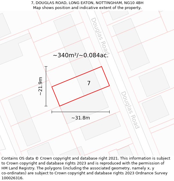 7, DOUGLAS ROAD, LONG EATON, NOTTINGHAM, NG10 4BH: Plot and title map