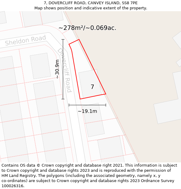 7, DOVERCLIFF ROAD, CANVEY ISLAND, SS8 7PE: Plot and title map