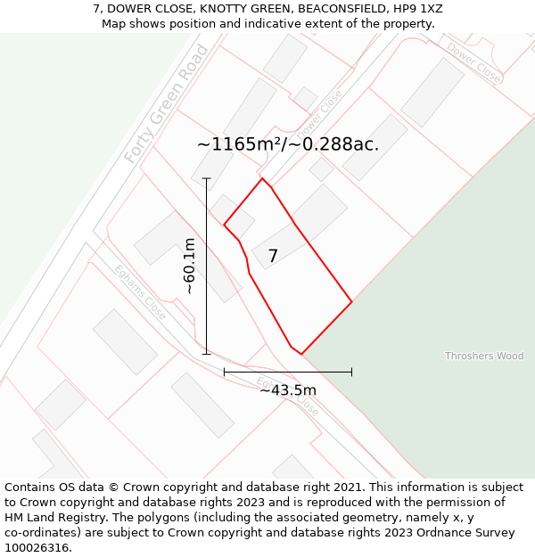 7, DOWER CLOSE, KNOTTY GREEN, BEACONSFIELD, HP9 1XZ: Plot and title map