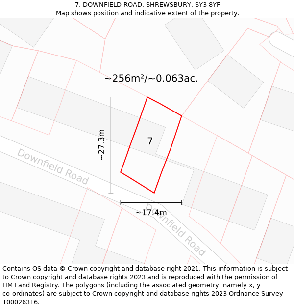 7, DOWNFIELD ROAD, SHREWSBURY, SY3 8YF: Plot and title map