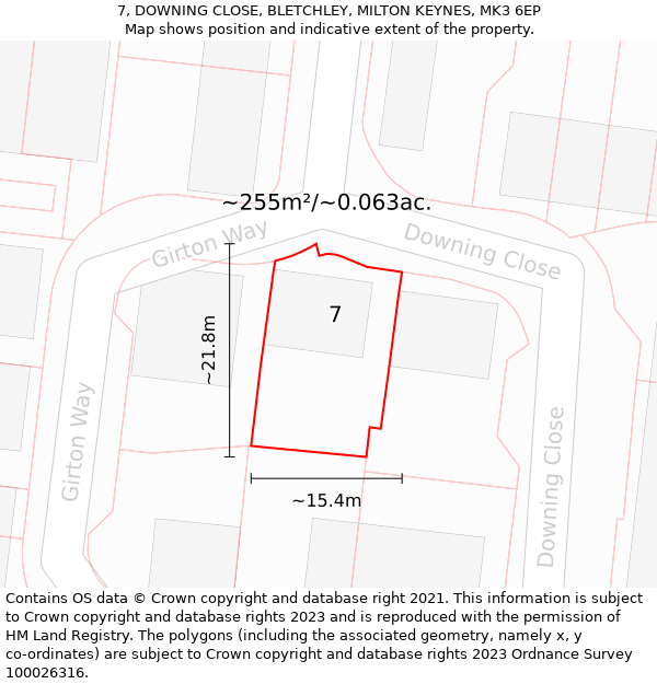 7, DOWNING CLOSE, BLETCHLEY, MILTON KEYNES, MK3 6EP: Plot and title map