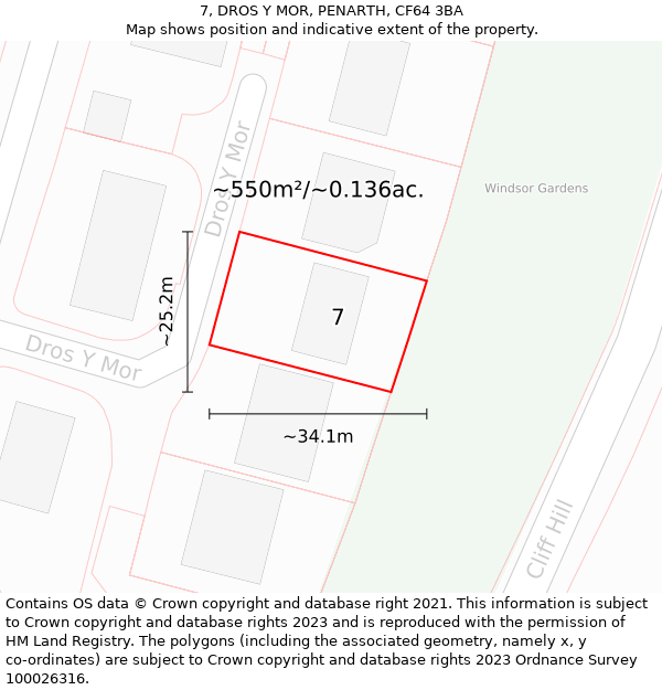 7, DROS Y MOR, PENARTH, CF64 3BA: Plot and title map