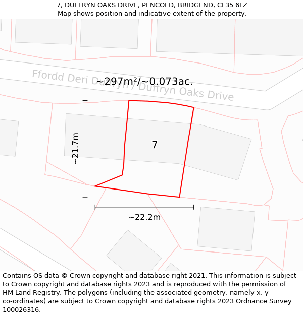 7, DUFFRYN OAKS DRIVE, PENCOED, BRIDGEND, CF35 6LZ: Plot and title map