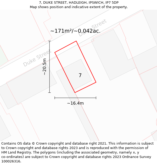 7, DUKE STREET, HADLEIGH, IPSWICH, IP7 5DP: Plot and title map