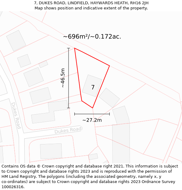 7, DUKES ROAD, LINDFIELD, HAYWARDS HEATH, RH16 2JH: Plot and title map