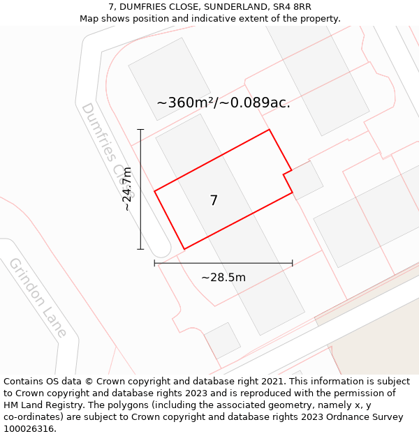 7, DUMFRIES CLOSE, SUNDERLAND, SR4 8RR: Plot and title map