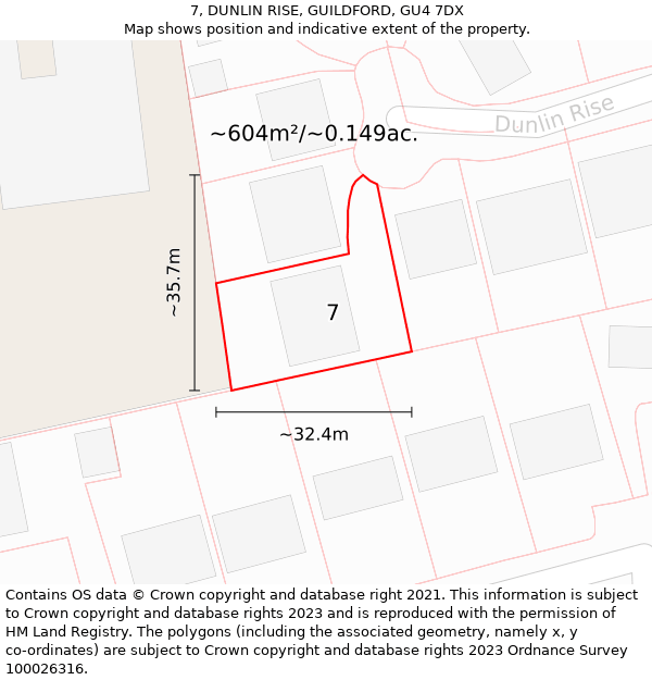 7, DUNLIN RISE, GUILDFORD, GU4 7DX: Plot and title map