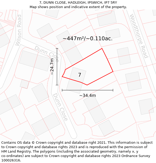 7, DUNN CLOSE, HADLEIGH, IPSWICH, IP7 5RY: Plot and title map
