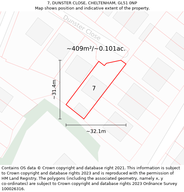 7, DUNSTER CLOSE, CHELTENHAM, GL51 0NP: Plot and title map