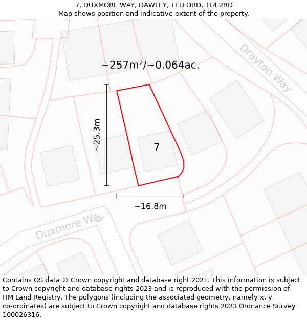 7, DUXMORE WAY, DAWLEY, TELFORD, TF4 2RD: Plot and title map