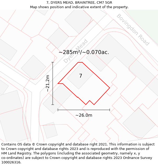 7, DYERS MEAD, BRAINTREE, CM7 5GR: Plot and title map