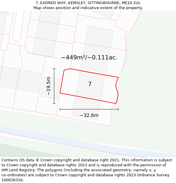 7, EADRED WAY, KEMSLEY, SITTINGBOURNE, ME10 2UL: Plot and title map