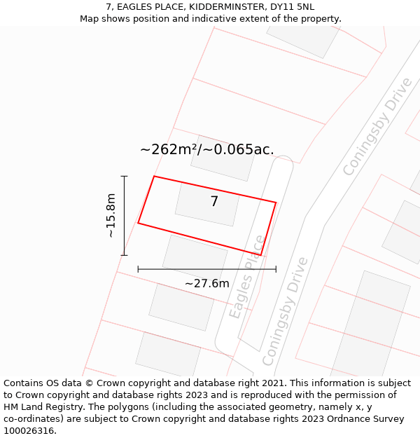7, EAGLES PLACE, KIDDERMINSTER, DY11 5NL: Plot and title map