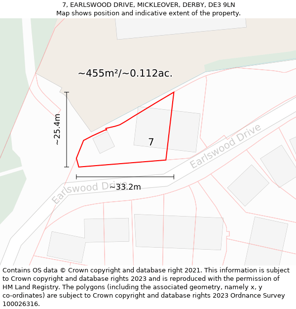 7, EARLSWOOD DRIVE, MICKLEOVER, DERBY, DE3 9LN: Plot and title map
