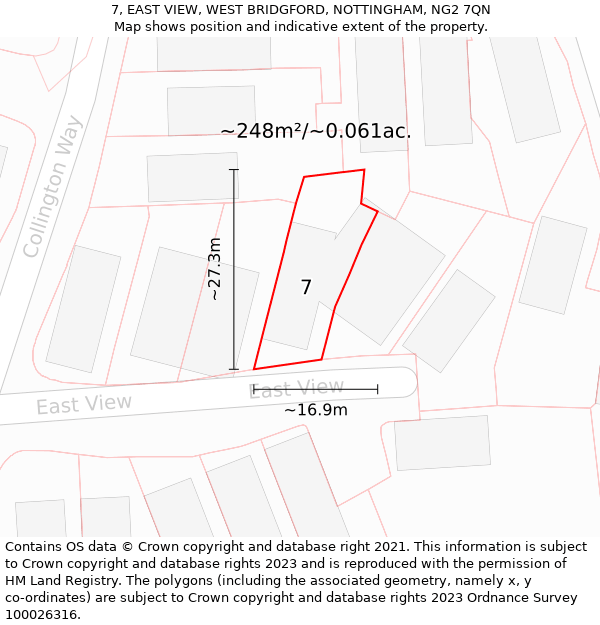 7, EAST VIEW, WEST BRIDGFORD, NOTTINGHAM, NG2 7QN: Plot and title map