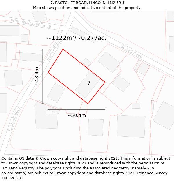 7, EASTCLIFF ROAD, LINCOLN, LN2 5RU: Plot and title map