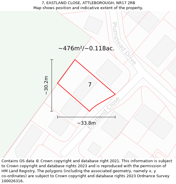 7, EASTLAND CLOSE, ATTLEBOROUGH, NR17 2RB: Plot and title map