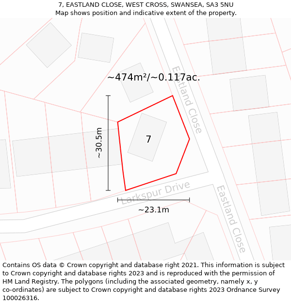 7, EASTLAND CLOSE, WEST CROSS, SWANSEA, SA3 5NU: Plot and title map