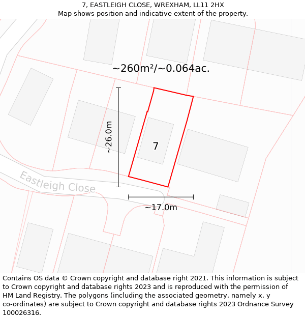 7, EASTLEIGH CLOSE, WREXHAM, LL11 2HX: Plot and title map