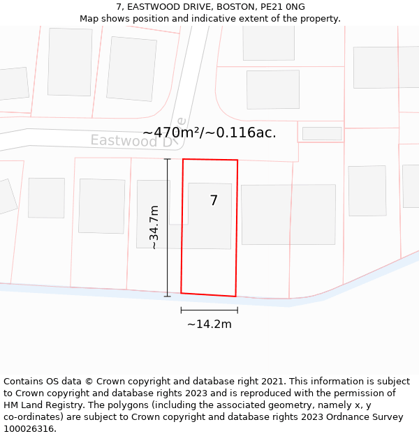 7, EASTWOOD DRIVE, BOSTON, PE21 0NG: Plot and title map