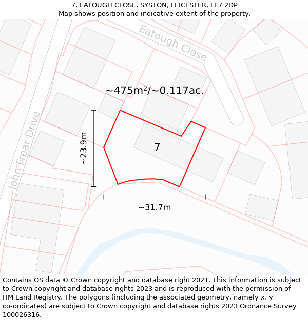 7, EATOUGH CLOSE, SYSTON, LEICESTER, LE7 2DP: Plot and title map