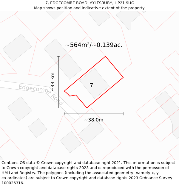 7, EDGECOMBE ROAD, AYLESBURY, HP21 9UG: Plot and title map