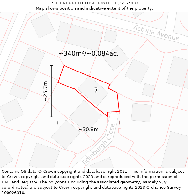 7, EDINBURGH CLOSE, RAYLEIGH, SS6 9GU: Plot and title map