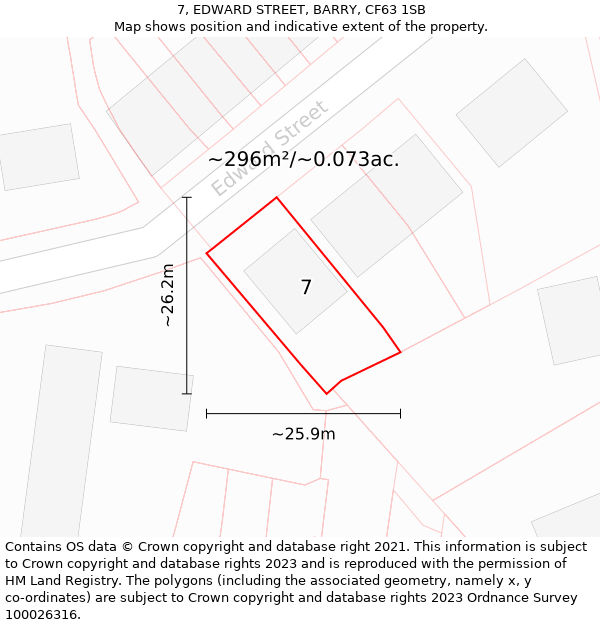 7, EDWARD STREET, BARRY, CF63 1SB: Plot and title map