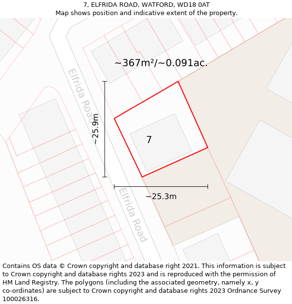 7, ELFRIDA ROAD, WATFORD, WD18 0AT: Plot and title map