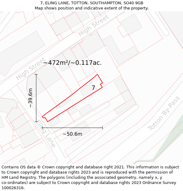 7, ELING LANE, TOTTON, SOUTHAMPTON, SO40 9GB: Plot and title map