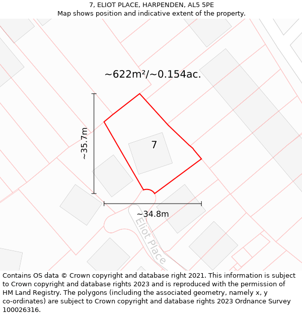 7, ELIOT PLACE, HARPENDEN, AL5 5PE: Plot and title map