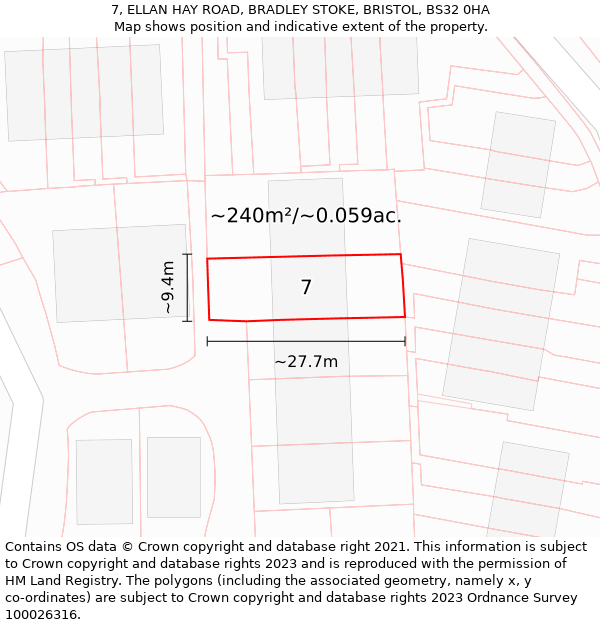 7, ELLAN HAY ROAD, BRADLEY STOKE, BRISTOL, BS32 0HA: Plot and title map