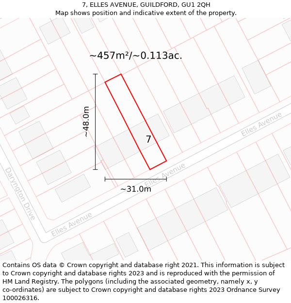 7, ELLES AVENUE, GUILDFORD, GU1 2QH: Plot and title map