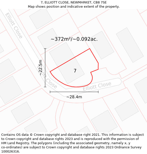 7, ELLIOTT CLOSE, NEWMARKET, CB8 7SE: Plot and title map