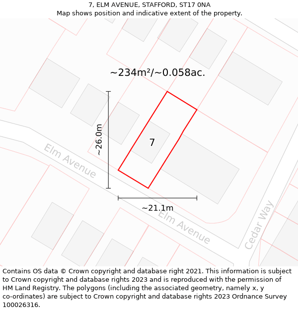 7, ELM AVENUE, STAFFORD, ST17 0NA: Plot and title map