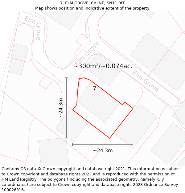 7, ELM GROVE, CALNE, SN11 0FE: Plot and title map